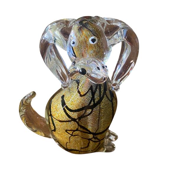 RARE 8” GCA Art Glass Murano Style Dog Puppy Sculpture Layered Gold & Black - Picture 12 of 16